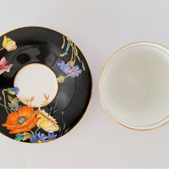 Rare Aynsley Tea Cup & Saucer , Poppies, England, Black With Orange & Yellow Pop - Picture 5 of 5